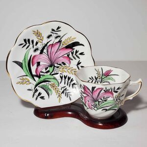 Rosina Teacup and Saucer Pink Lily Floral Vintage